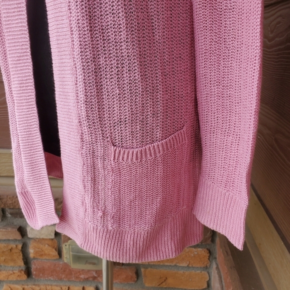 Talbots Linen Pink Open-Front Women's Sweater Faux Pockets - Picture 6 of 13